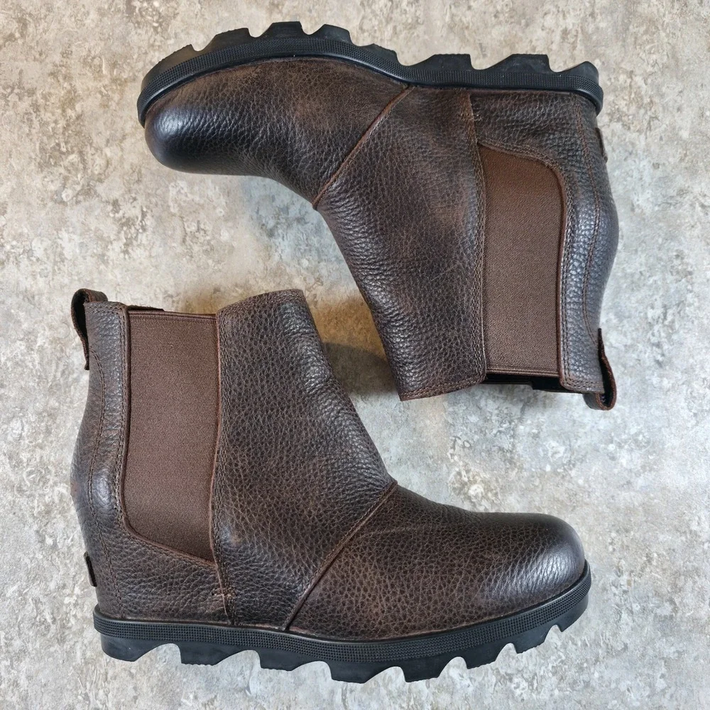 SOREL Womens Boots 9.5 Joan Of Artic Wedge Booties Brown Leather